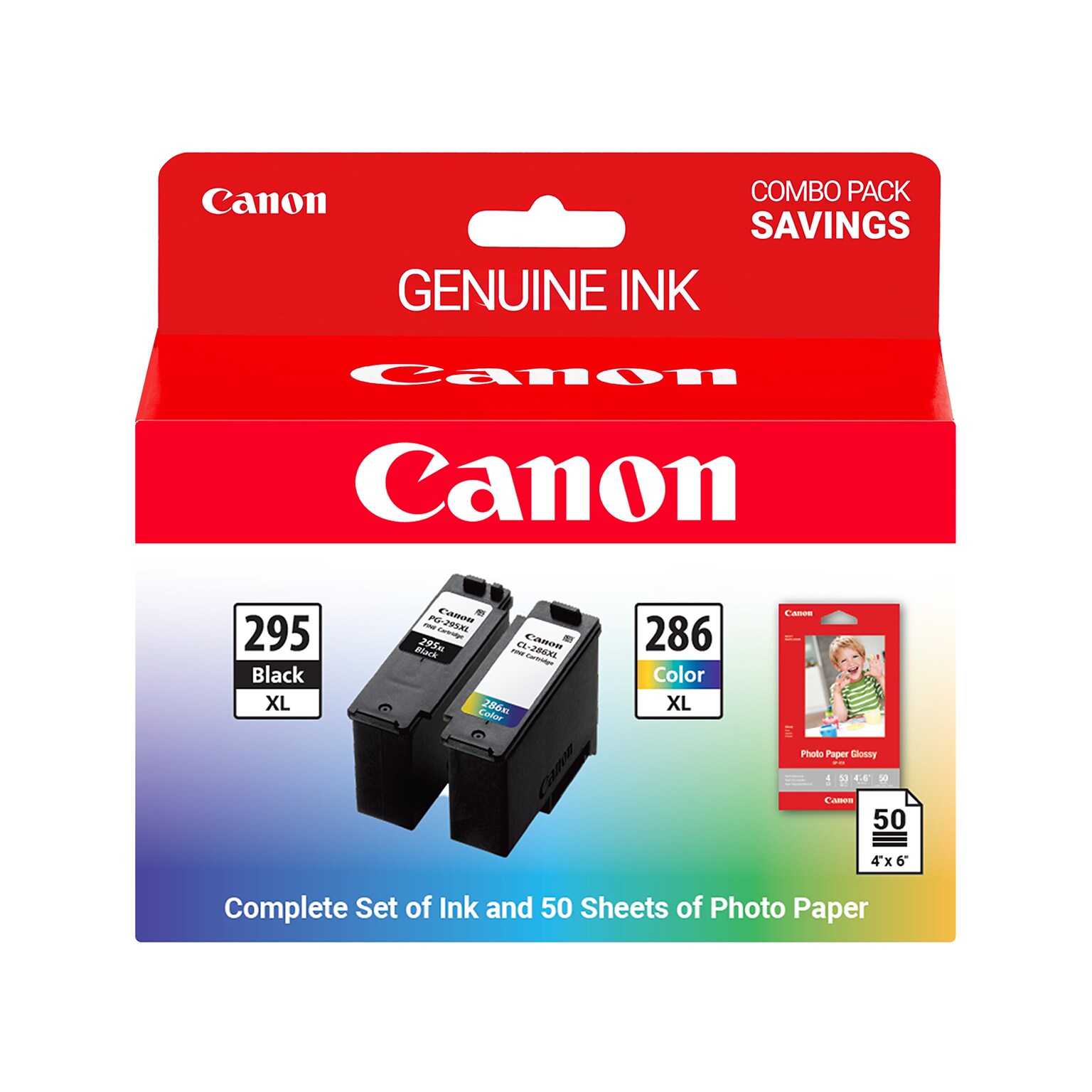 Canon PG-295XL/CL-286XL Black/Tri-Color High Yield Ink Cartridge and Paper Bundle, 2/Pack (7164C005)