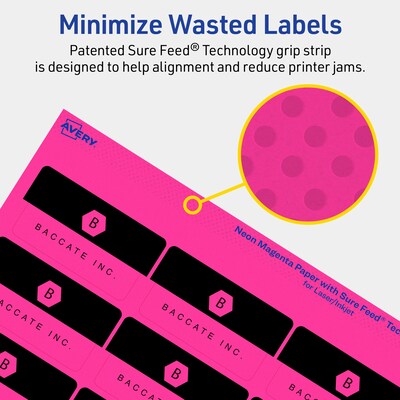 Avery Laser/Inkjet Rectangle Multipurpose Labels, 1-1/4" x 2-3/8", Neon Magenta, 720/Pack (94227)