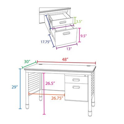 Regency Mesa Steel Single Pedestal Teacher's Office Desk, 48" x 30", Medium Oak (66348SPMO)