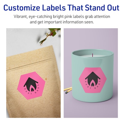 Avery Hexagon Laser/Inkjet Multipurpose Labels, 2-1/2" x 2-57/64", Bright Pink (480/Box)