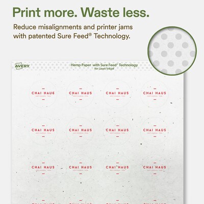 Avery Hemp Round Laser/Inkjet Multipurpose Labels, 1-1/2" Dia, Off-White (400/Pack)
