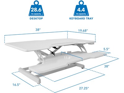 Mount-It! 38"W Electric Rectangular Adjustable Standing Desk Converter, White (MI-8012)