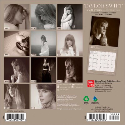 2026 BrownTrout Taylor Swift 7 x 7 Monthly Wall Calendar (9798330707706)