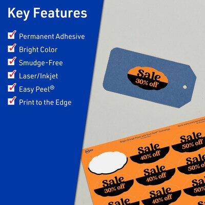 Avery Decorative Edge Multipurpose Labels, 1-1/8 x 2-1/4, Bright Orange, 840/Pack (94061)