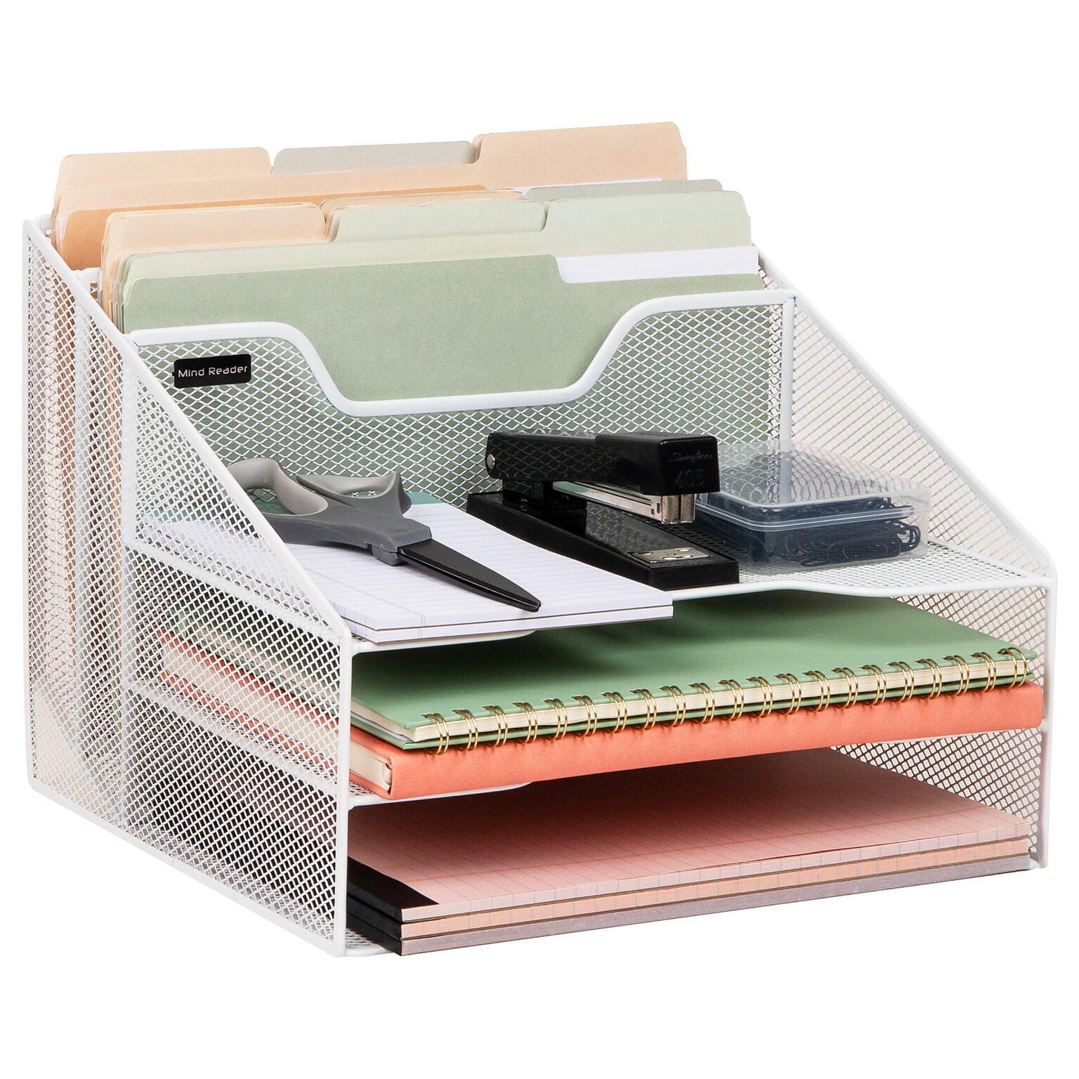 Mind Reader 5-Compartment Metal Mesh File Organizer, White (MESHBOX5-WHT)