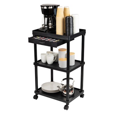 Mind Reader 3-Shelf Plastic Rolling Utility Cart, Black (CARTCOFF-BLK)