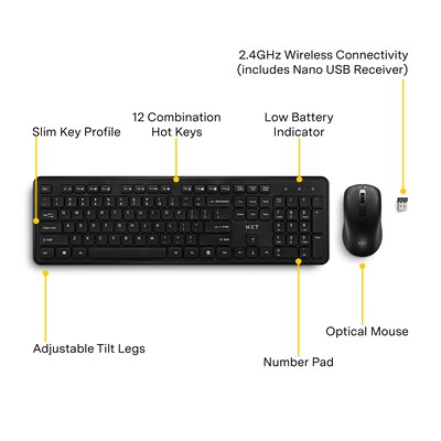 NXT Technologies™ Wireless Keyboard and Optical Mouse Combo, Black (NX60882)