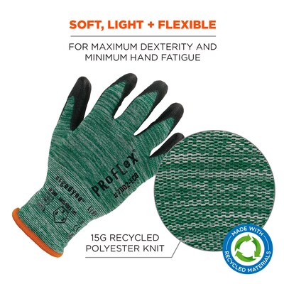 Ergodyne ProFlex 7002-ECO Recycled PU Coated Gloves, 15 Gauge, Green, 2X-Large (10566)