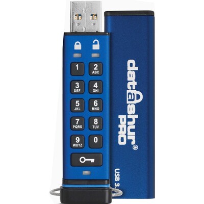 iStorage datAshur PRO 8GB USB 3.2 Gen 1 Type-A Encrypted Flash Drive, Blue (IS-FL-DA3-256-8)