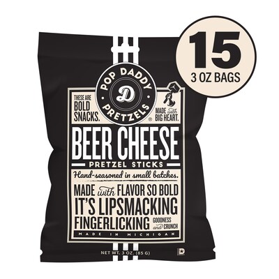 Pop Daddy Perrin Beer Cheese Seasoned Pretzel Sticks, 45 oz., 15/Pack (220-02549)