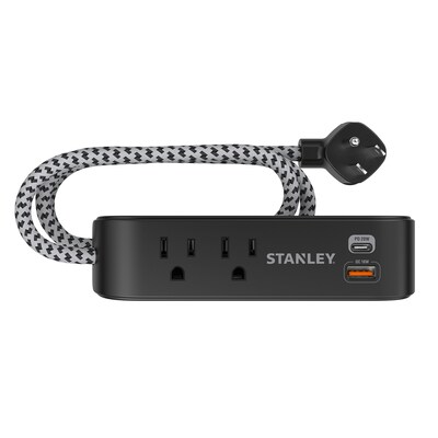 STANLEY SurgeMax 2-Outlet Surge Protector Power Strip with 2-USB Ports & Braided Fabric Cord, 6-ft., 300 Joules, Black (33255)