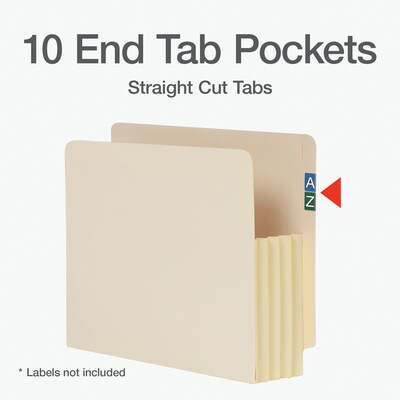 Pendaflex Reinforced File Pocket, 3 1/2 Expansion, Letter Size, Manila, 10/Box (12822)