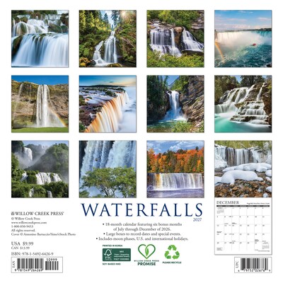 2027 Willow Creek Waterfalls 7 x 7 Monthly Wall Calendar, Assorted Colors (64269)