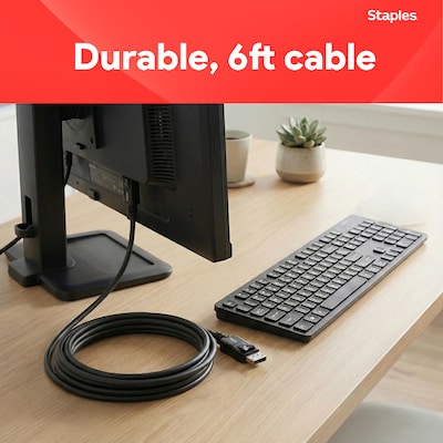 Staples TECH 6 ft. DisplayPort to DisplayPort Audio/Video Cable, Male to Male, Black, 10/Pack (ST62475)