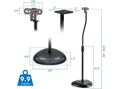 Mount-It! Height-Adjustable Speaker Floor Stand, Black, 2/Pack (MI-1232)