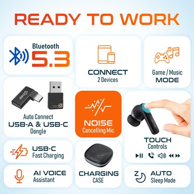 Delton T50 True Wireless Noise Canceling Bluetooth Computer Earbud Headset, Black (DBHT50)