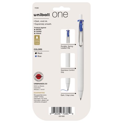 uni-ball one Retractable Gel Pens, Medium Point, 0.7mm, Black/Blue Ink, 5/Pack (70380)