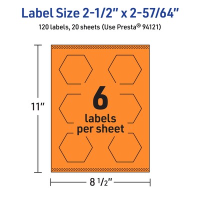 Avery Decorative Edge Multipurpose Labels, 2-1/2" x 2-57/64", Bright Orange, 120/Pack (94121)