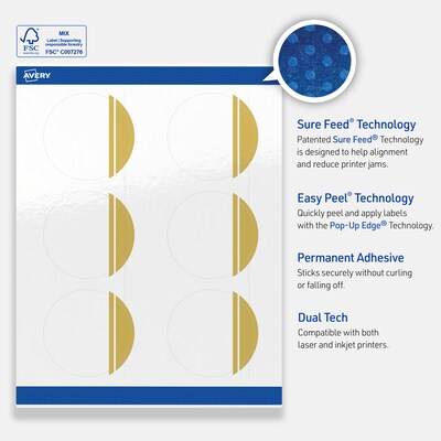 Avery Laser/Inkjet Circle Multipurpose Labels, 3" Dia., White, 60/Pack (S00-DKB)
