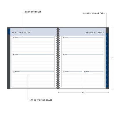2026 Blue Sky Passages 8.5" x 11" Calendar Year Weekly & Monthly Planner, Plastic Cover, Gray (100008-26)