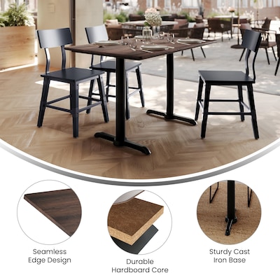 Flash Furniture Acadia Wooden Dining Table with T-Bases, 30"D x 48"W, Dark Brown/Black Base (ST3048WBRT0522)