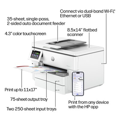 HP OfficeJet Pro 9730e Wide Format Wireless Color All-In-One Printer, 3 Months Free Ink, AI Enabled (537P6A)