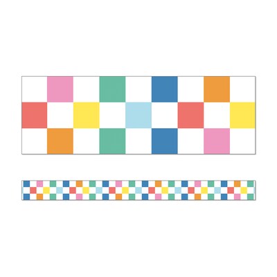 Carson-Dellosa We Stick Together Straight Bulletin Board Borders, 3 x 3, Checkered Rainbow, 6/Bundle (CD-108521-6)