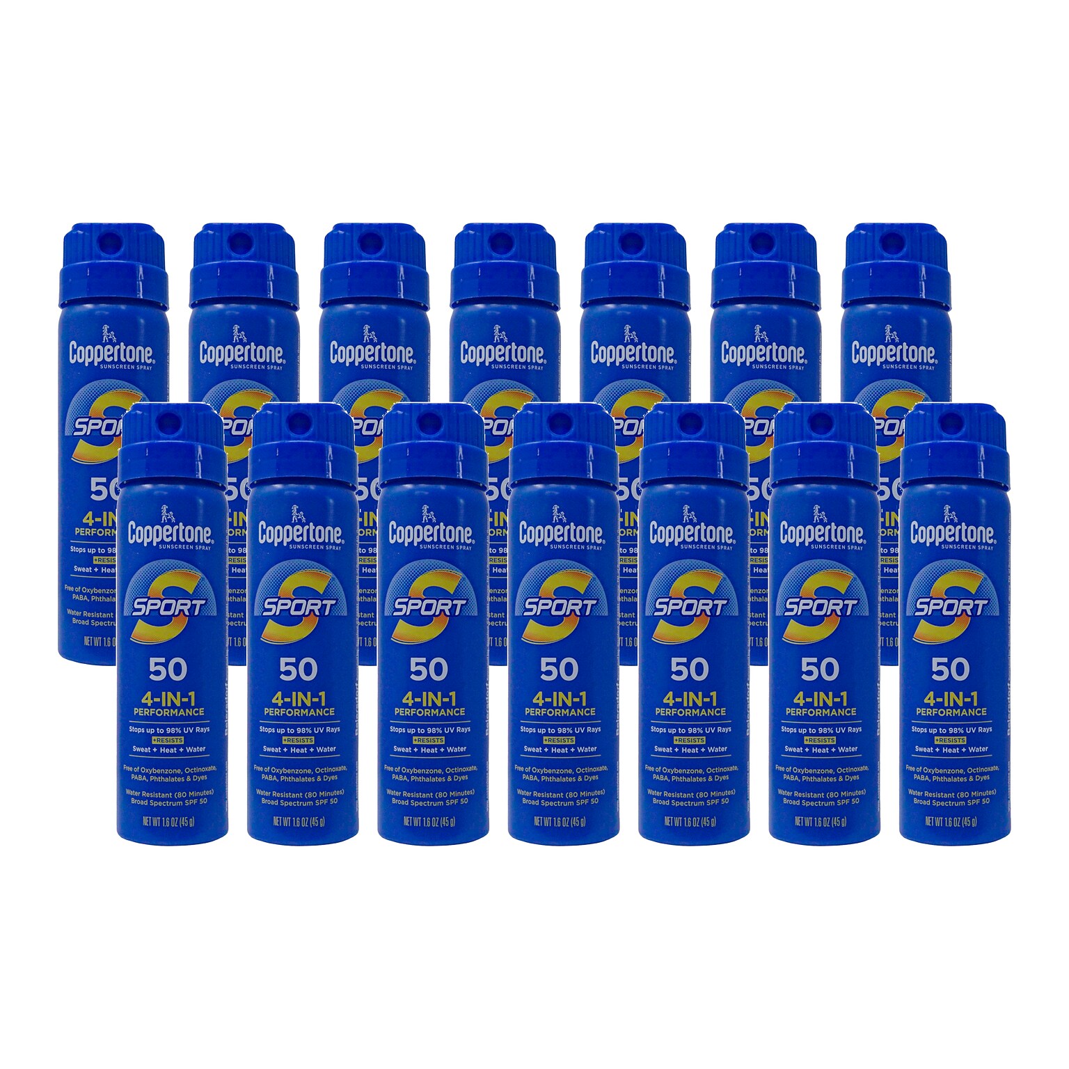 Coppertone Sport SPF50 Aerosol Sunscreen, 1.6 oz Travel Size Bottle, 14 Bottles/Dispensit Box, 12 Dispensit Boxes/Carton