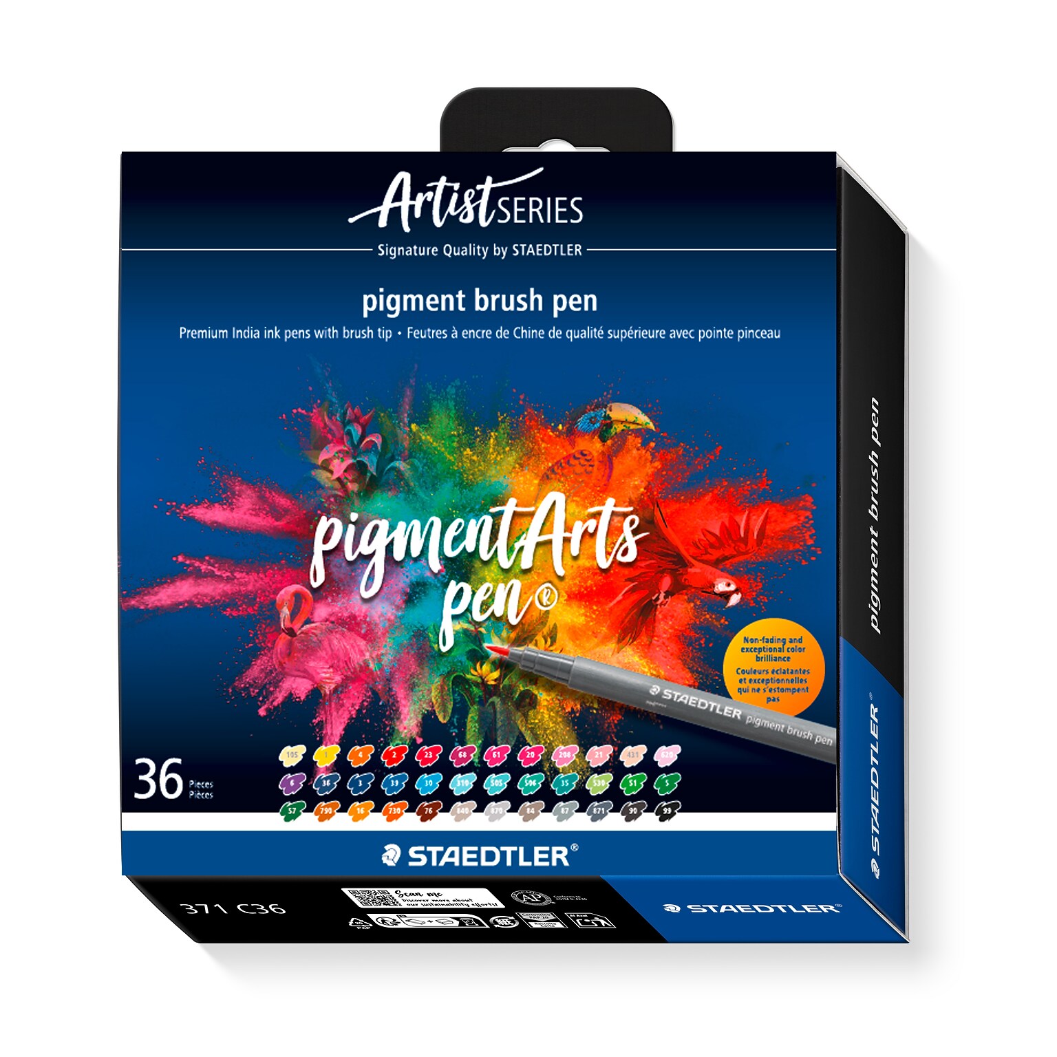 STAEDTLER Pigment Arts Multi Ink Brush Pens, Permanent, Multi Surface, Assorted Colors, 36/Pack (STD371C36)