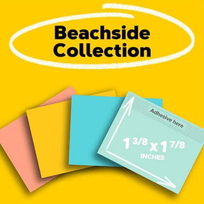 Post-it Notes, 1 3/8 x 1 7/8, Beachside Café Collection, 100 Sheet/Pad, 12 Pads/Pack (653AST)
