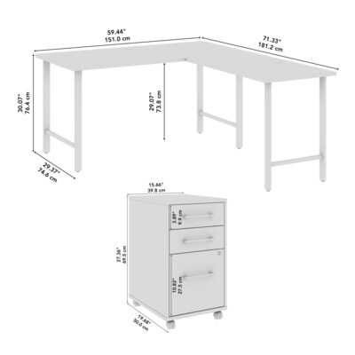 Bush Business Furniture Hustle 60"W L Shaped Computer Desk with 3 Drawer Mobile File Cabinet, Natural Elm (HUS006NE)