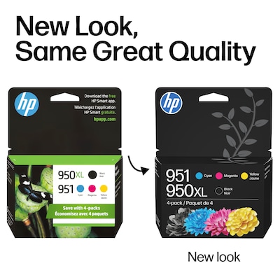 HP 950XL/951 Black High Yield and Cyan/Magenta/Yellow Standard Yield Ink Cartridge, 4/Pack (C2P01FN#140)