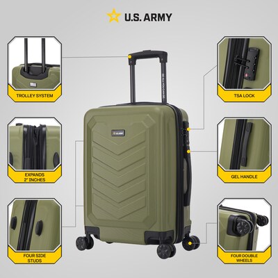 US Army FOX PRO 20" Hardside Carry-On Suitcase, 4-Wheeled Spinner, TSA Checkpoint Friendly, Olive Drab (USLFPRO00S-GRN)