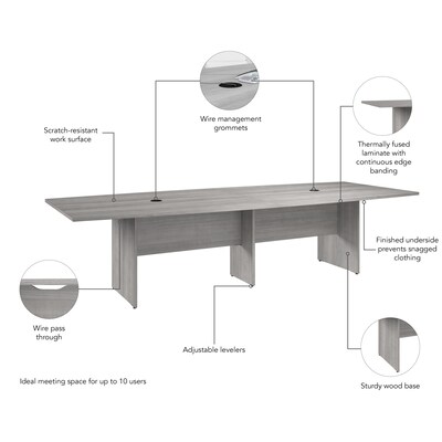 Bush Business Furniture 120W x 48D Boat Shaped Conference Table with Wood Base, Platinum Gray (99TB12048PGK)