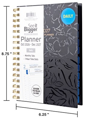 2026-2027 Overland Travelware 1.25" x 7" Calendar Year Daily Standard Planner, Paperboard Cover, Black Floral (90698)