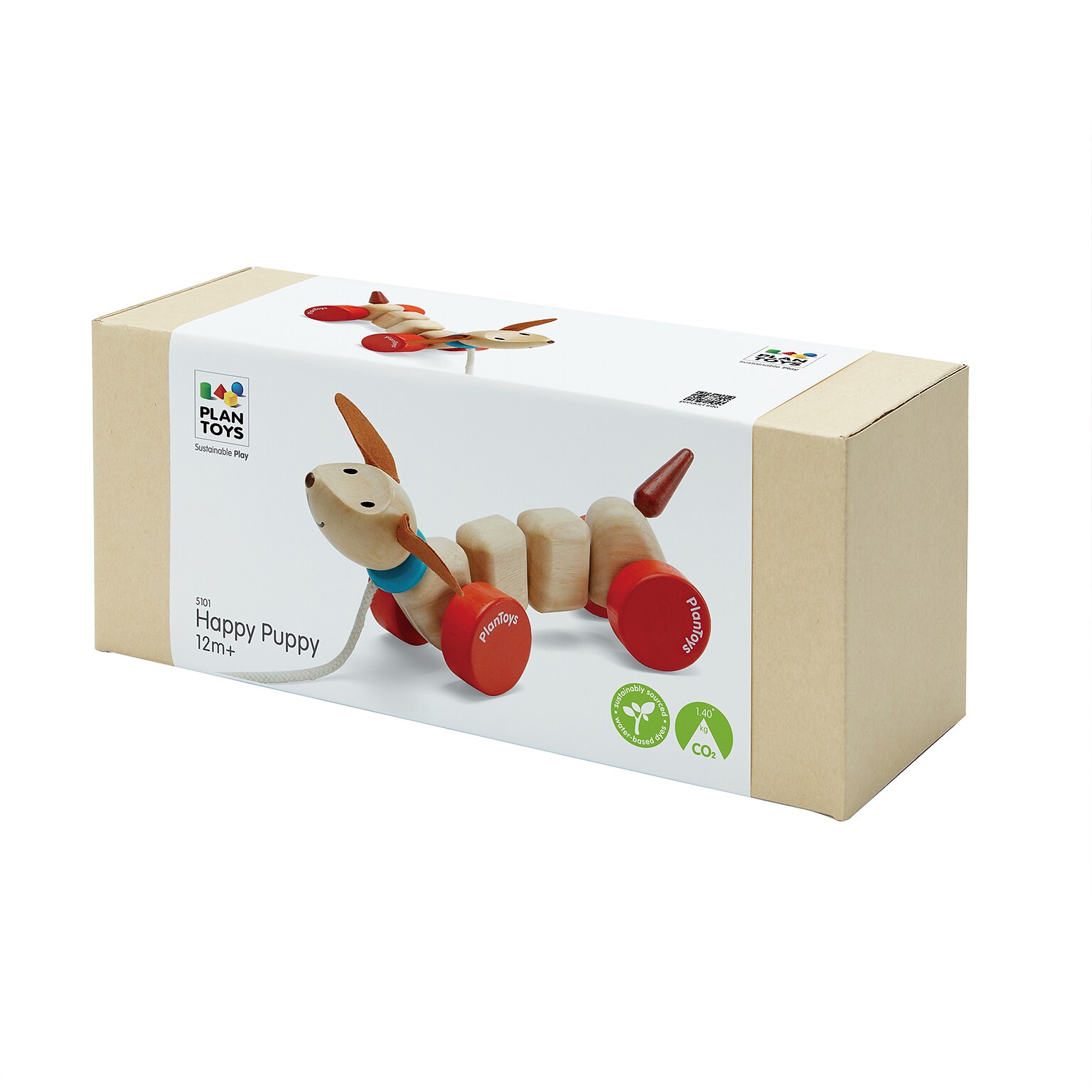Plan Toys Happy Puppy Wooden Pull Toy, Natural (PTS5101)