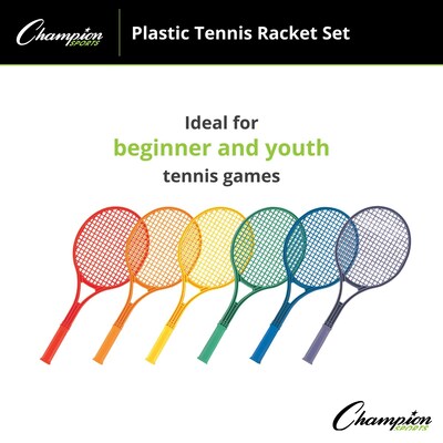 Champion Sports Plastic Tennis Racket Set, Assorted Colors (CHSJTRSET)