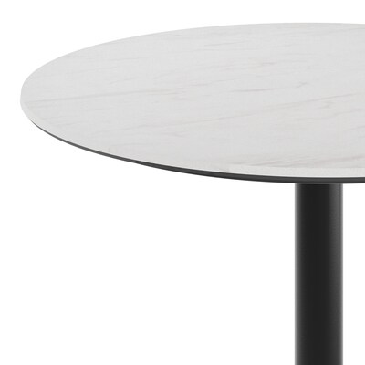 Flash Furniture Acadia 31.25" Round Wooden Dining Table with Round Base, White Faux Marble/Black Base (STRD31WMATR18)