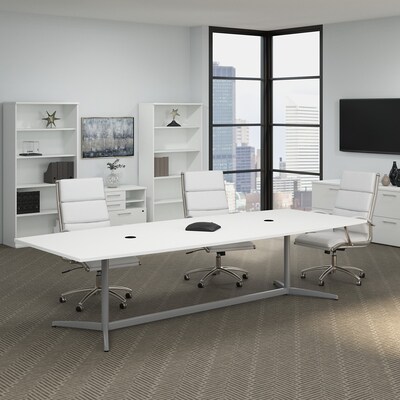 Bush Business Furniture 120W x 48D Boat Shaped Conference Table with Metal Base, White (99TBM120WHSVK)