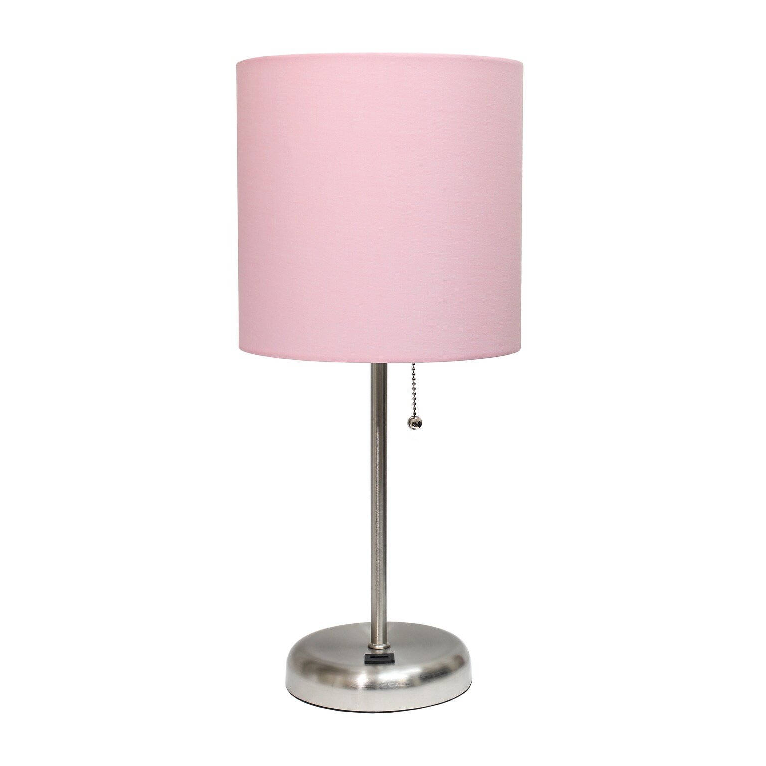 Creekwood Home Oslo 19.5 LED Table Lamp with USB Port, Brushed Steel/Light Pink Shade (CWT-2012-LP)