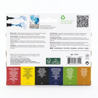 Winsor & Newton Promarker Dual-Tip Watercolor Alcohol Based Marker, Basic Tones, 6/Pack (WNX0290164)