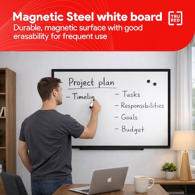 TRU RED™ Magnetic Steel Dry Erase Board, Black Frame, 3' x 2' (TR61180)