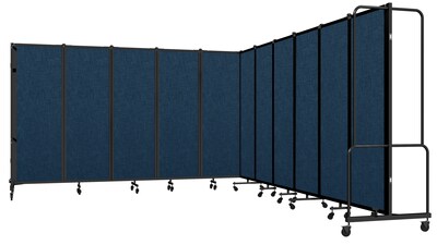 National Public Seating Robo Series 11-Panel Folding Mobile Room Divider, 72"H x 256"W, Blue Fabric (RDB6-11PT04)