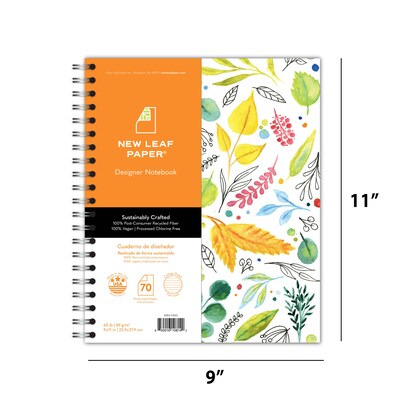 Roaring Spring New Leaf 1-Subject Notebooks, 9" x 11", College Ruled, 70 Sheets, Multicolor, 12/Carton (10843CS)
