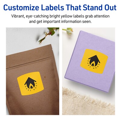 Avery Laser/Inkjet Arched Square Multipurpose Labels, 2" x 2-3/16", Bright Yellow, 480/Pack (94124)