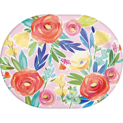 Say Hooray! Fragrant Florals Spring Oval Paper Plates and Dinner Napkins Set, 48/Pack (DTC9629E2H)