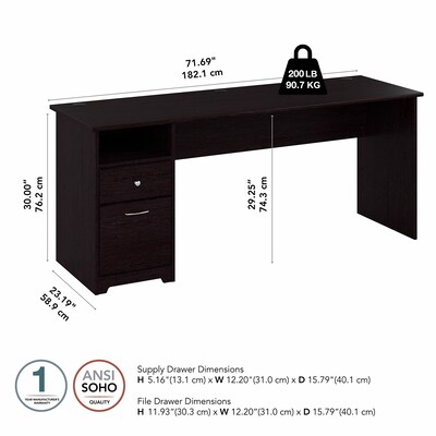 Bush Furniture Cabot 72"W Computer Desk with Drawers, Espresso Oak (WC31872)