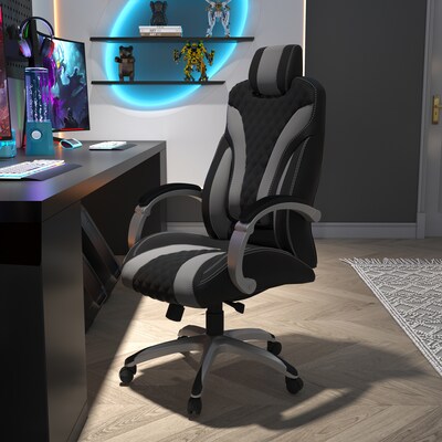 Boss Office Products Ergonomic Vinyl Swivel Executive Chair, Black/Grey (B8871-BKGY)