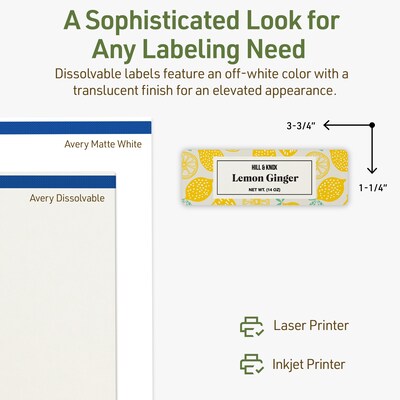 Avery Dissolvable Rectangle Multipurpose Labels, 1.25" x 3.75", Off-white, 300/Pack (94228)