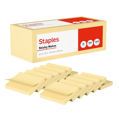 Staples Sticky Notes, 3 x 3, Bright Colors, 1200 Sheets - Vibrant Self-Stick Notes for Reminders, Planning & Collaboration